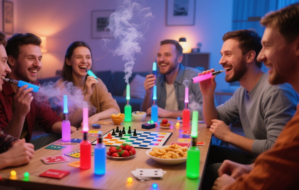 Zábava s sdílením příchutí e-cigaret během rodinného herního večera